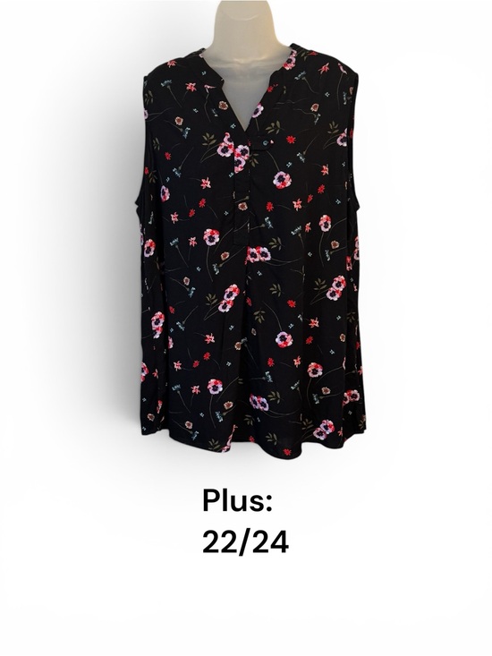 Woman Within Tops - Beautiful Summer Black Floral Sleeveless Top PLUS:  22/24   #A